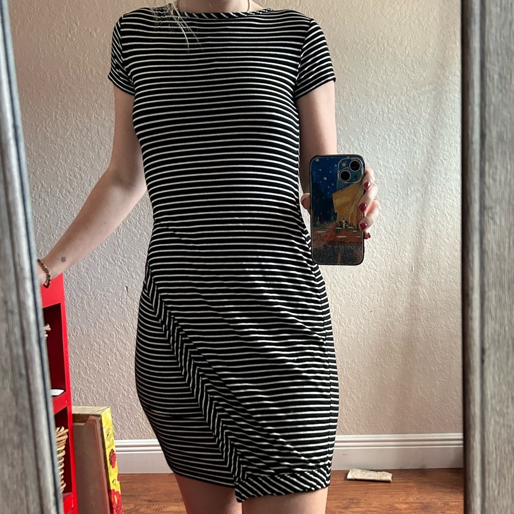 Black and white striped dress